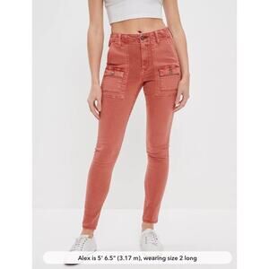 American Eagle Next Level High Waisted Salmon Pink Cargo Skinny Jeggings Size 10